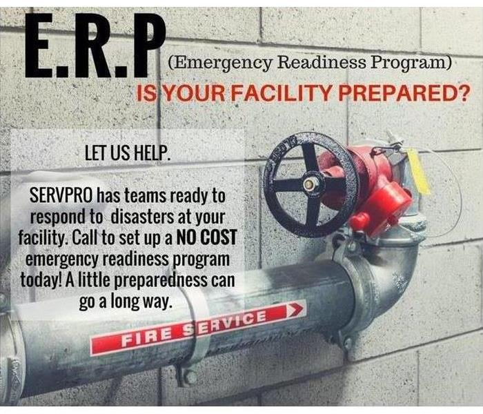 Fire sprinkler supply pipe and shut off valve with information about SERVPRO ERPs